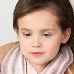 Neutral white child female with long  brown hair and brown eyes