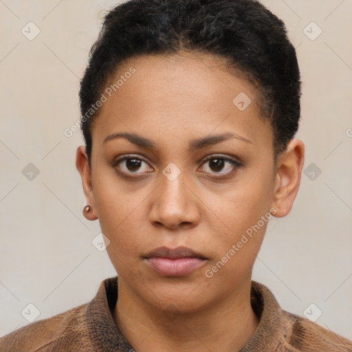 Neutral black young-adult female with short  brown hair and brown eyes