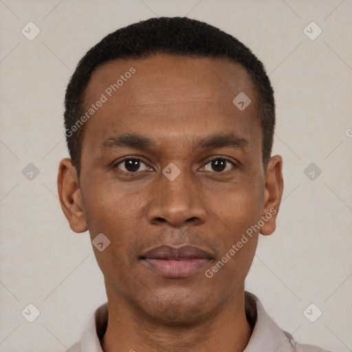 Neutral black young-adult male with short  brown hair and brown eyes