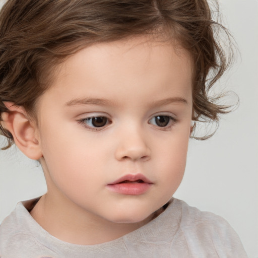 Neutral white child female with short  brown hair and brown eyes