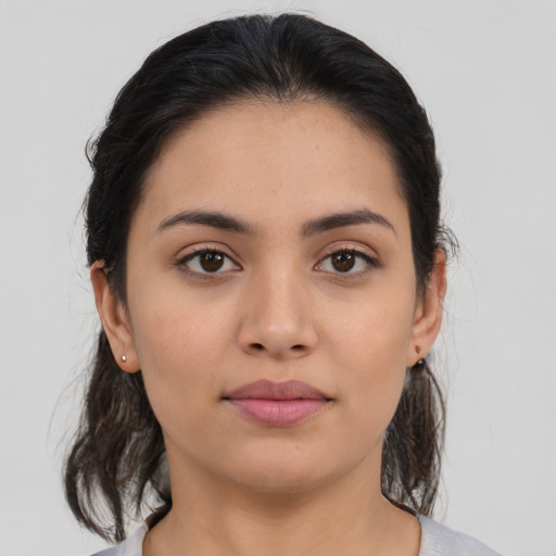 Neutral asian young-adult female with medium  brown hair and brown eyes