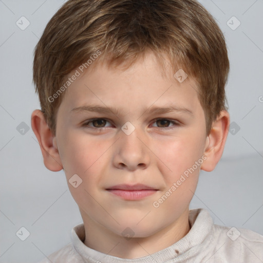 Joyful white child male with short  brown hair and brown eyes