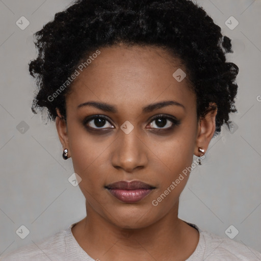 Neutral black young-adult female with short  black hair and brown eyes