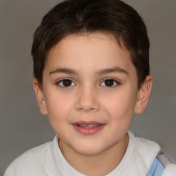 Joyful white child female with short  brown hair and brown eyes