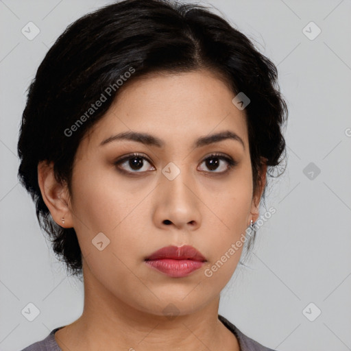 Neutral asian young-adult female with medium  black hair and brown eyes