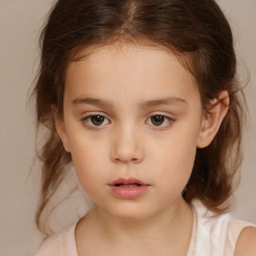 Neutral white child female with medium  brown hair and brown eyes