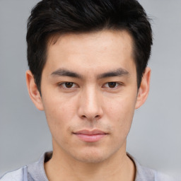 Neutral asian young-adult male with short  brown hair and brown eyes