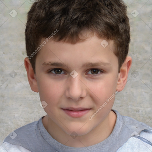 Joyful white child male with short  brown hair and brown eyes