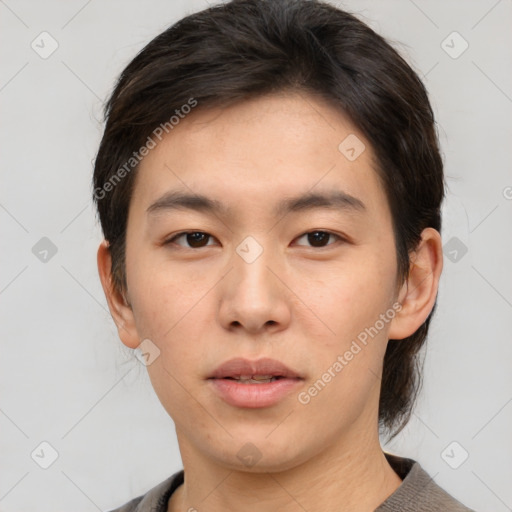 Neutral asian young-adult male with short  brown hair and brown eyes