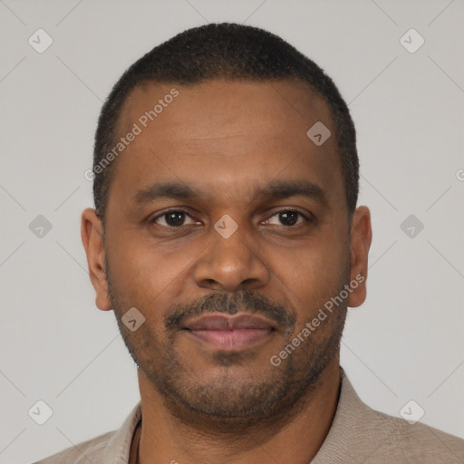 Neutral latino young-adult male with short  brown hair and brown eyes