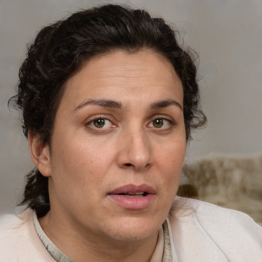 Neutral white adult female with medium  brown hair and brown eyes