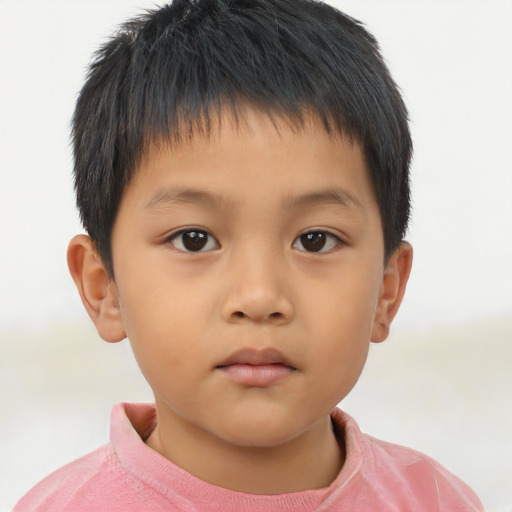 Neutral asian child male with short  brown hair and brown eyes