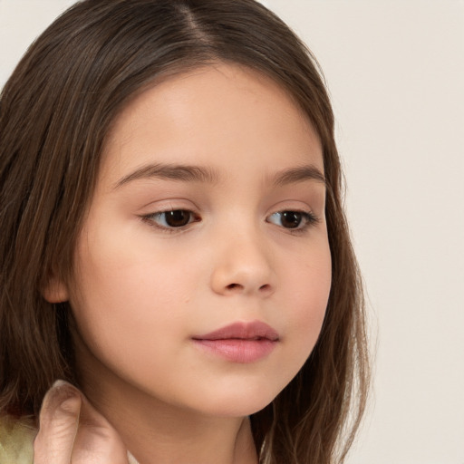 Neutral white child female with long  brown hair and brown eyes