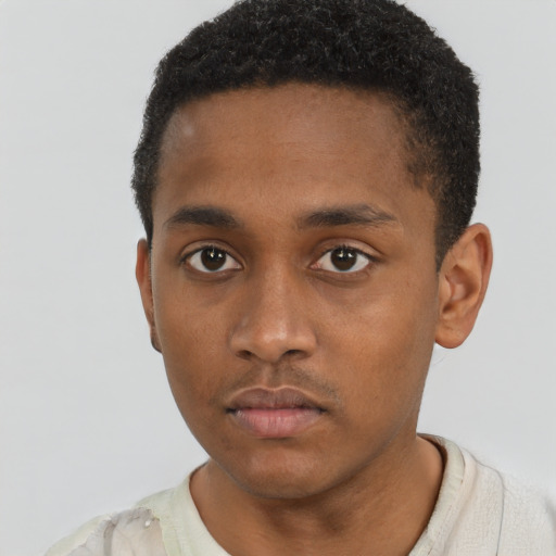 Neutral black young-adult male with short  brown hair and brown eyes