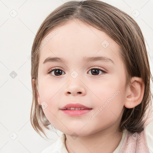 Neutral white child female with medium  brown hair and brown eyes