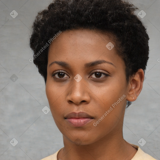 Neutral black young-adult female with short  brown hair and brown eyes