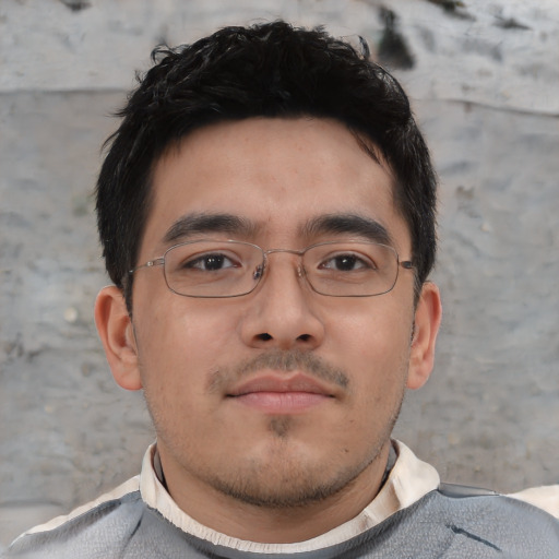 Neutral asian young-adult male with short  brown hair and brown eyes