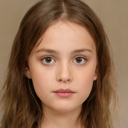 Neutral white child female with long  brown hair and brown eyes