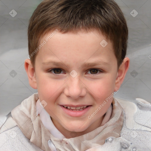 Joyful white child male with short  brown hair and brown eyes