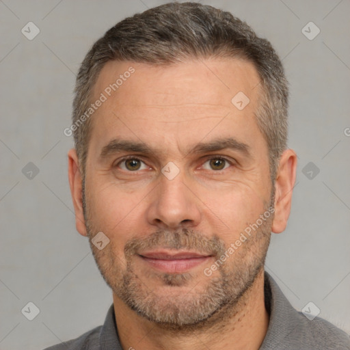 Neutral white adult male with short  brown hair and brown eyes