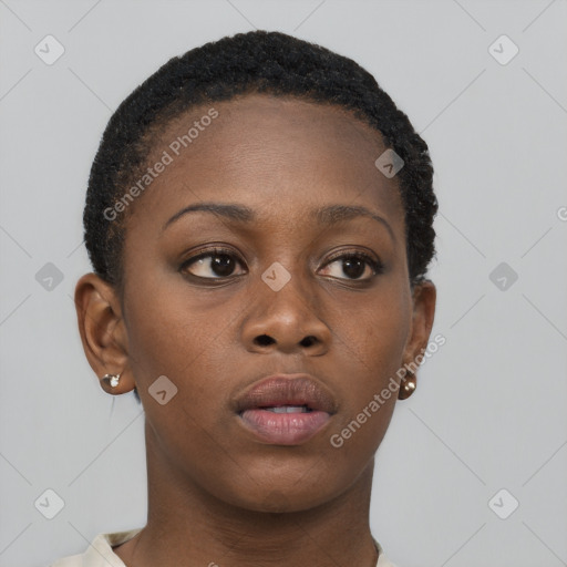 Neutral black young-adult female with short  brown hair and brown eyes