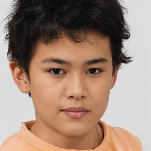 Neutral asian child male with short  brown hair and brown eyes