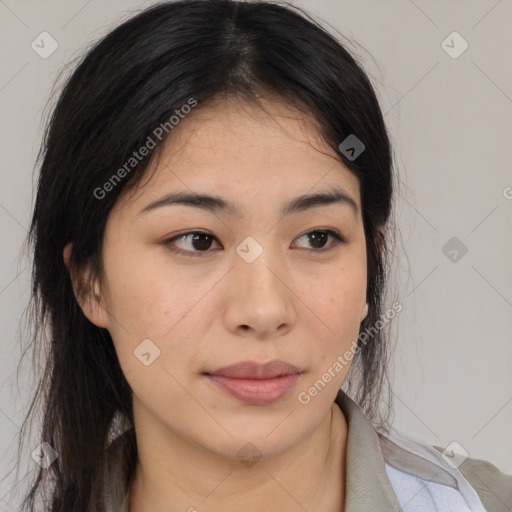 Neutral asian young-adult female with medium  brown hair and brown eyes