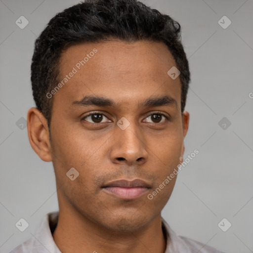 Neutral black young-adult male with short  brown hair and brown eyes