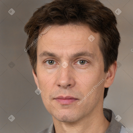 Neutral white adult male with short  brown hair and brown eyes