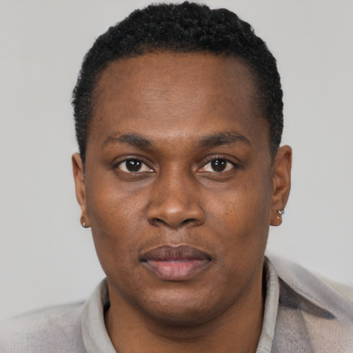 Neutral black young-adult male with short  brown hair and brown eyes