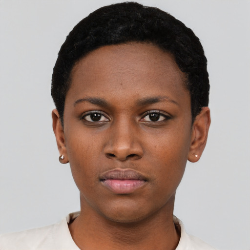 Neutral latino young-adult female with short  black hair and brown eyes