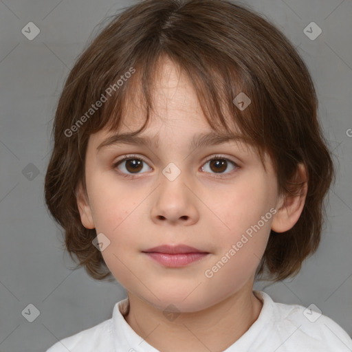 Neutral white child female with medium  brown hair and brown eyes