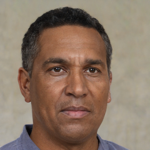 Neutral black adult male with short  brown hair and brown eyes