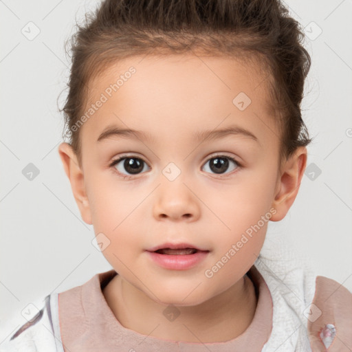 Neutral white child female with short  brown hair and brown eyes