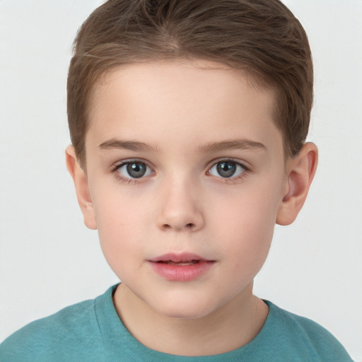 Neutral white child female with short  brown hair and grey eyes