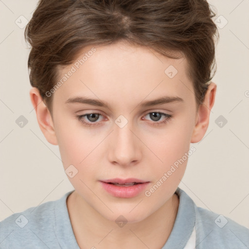 Neutral white young-adult female with short  brown hair and brown eyes