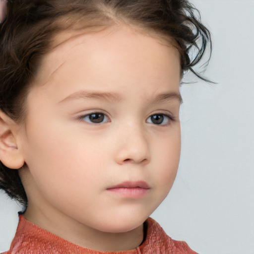 Neutral white child female with medium  brown hair and brown eyes