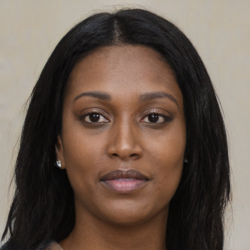 Neutral asian young-adult female with long  black hair and brown eyes