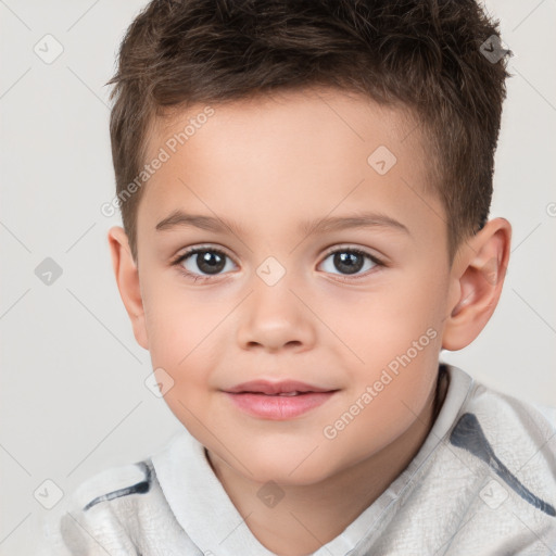 Joyful white child male with short  brown hair and brown eyes