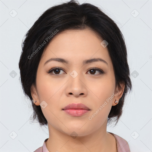 Neutral asian young-adult female with medium  brown hair and brown eyes