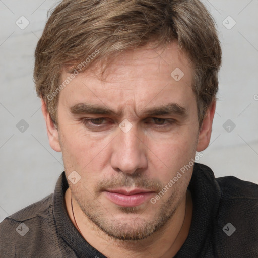 Neutral white adult male with short  brown hair and brown eyes