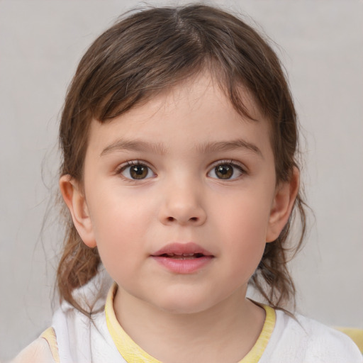 Neutral white child female with medium  brown hair and brown eyes