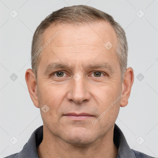 Neutral white adult male with short  brown hair and brown eyes