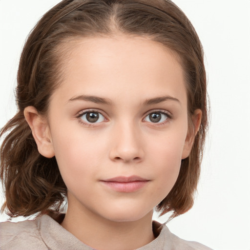 Neutral white child female with medium  brown hair and brown eyes