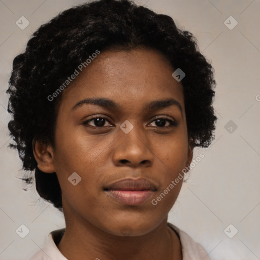 Neutral black young-adult female with short  black hair and brown eyes