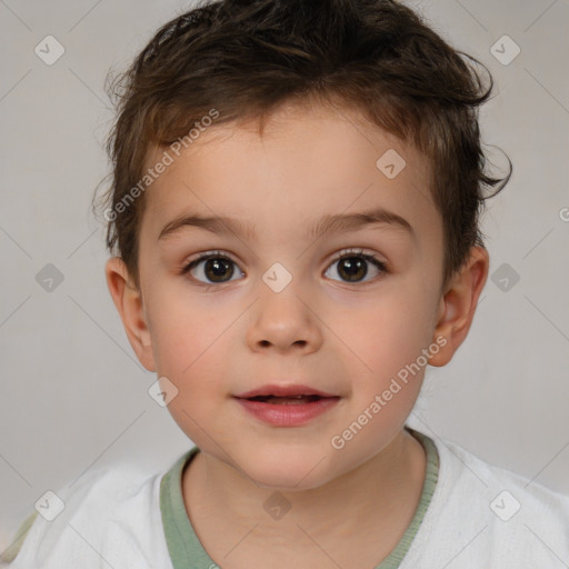 Joyful white child male with short  brown hair and brown eyes