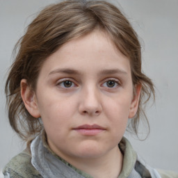 Neutral white young-adult female with medium  brown hair and grey eyes