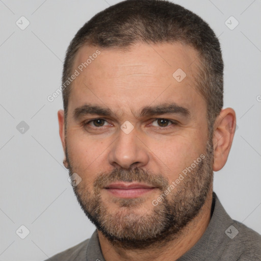 Neutral white adult male with short  brown hair and brown eyes