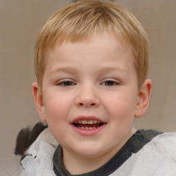Joyful white child male with short  brown hair and brown eyes