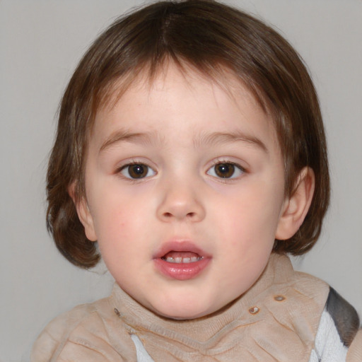 Neutral white child female with medium  brown hair and blue eyes